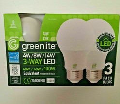 Greenlite LED 3 Way Bulbs 3 Pack 4/8/14W EnergyStar 40/60/100W 25K hrs - £14.38 GBP