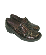 Clarks Bendables 8 M Bronze Brown Croc Print Patent Leather Slip On Loaf... - £16.14 GBP