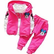 3pcs Kids Baby Girls Spring/Fall Minnie Mouse Hooded Vest+Tops+Pants Clo... - £15.71 GBP