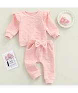 Baby Girls Pink 2PC Clothing Set Ruffled Long Sleeve Knit Sweater and Joggers - £20.53 GBP
