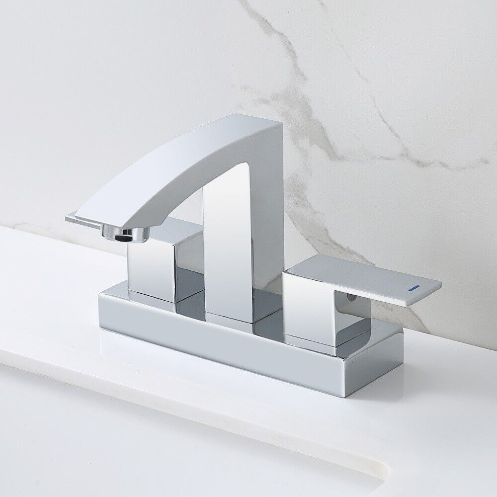 Chrome Square Sink mixer tap Bathroom Vanity Sink 4&quot; Center Hole Lavator... - $98.01
