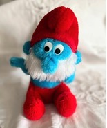 1981 Mini Plush Papa Smurf Stuffed Animal 8&quot; Tall Wallace Berrie Peyo Ta... - $168.17 MXN