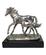 Western Horse and Foal Chrome Electroplated Resin Figurine With Museum Base - €71,06 EUR