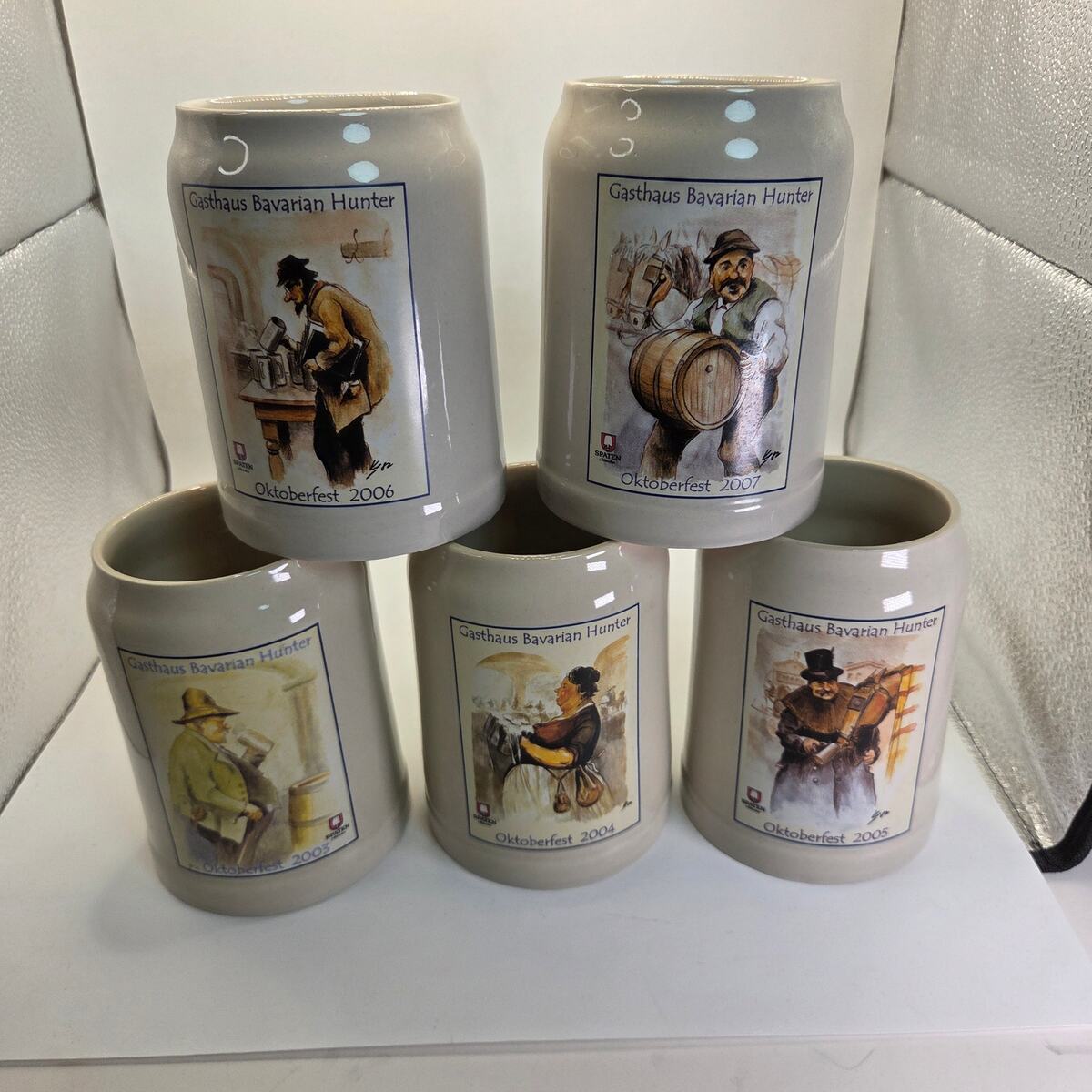 Spaten München Beer Steins Lot of 5 Gasthaus Bavarian Hunter 0.5 L 2003-07 - $49.99