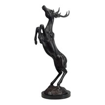 An item in the Art category: Large Bronze Jumping Deer Wildlife Statue Sculpture on Marble Base - 20.47inches