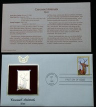 25¢ Carousel Animals DEER 22K Gold Stamp USPS 1ST Day of Issue 1988 - £4.49 GBP
