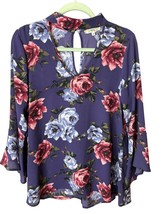Floral Keyhole Blouse Bellsleeve Choker Sz S Whimsy Coquette Romantic Fa... - $24.64