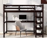 Merax Twin Size Loft Bed with Storage Shelves and Under-Bed Desk, Espresso - $795.99