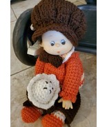 Vintage 80s Crochet Pie ice Cream Doll bonnet  Hair Brown orange. 12 inch - £23.90 GBP