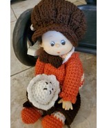 Vintage 80s Crochet Pie ice Cream Doll bonnet  Hair Brown orange. 12 inch - $562.50 MXN