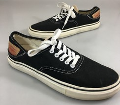 Levis 9.5 Black Canvas Leather Patch Low-Top Gym Shoes Sneakers 51474201 - $31.85