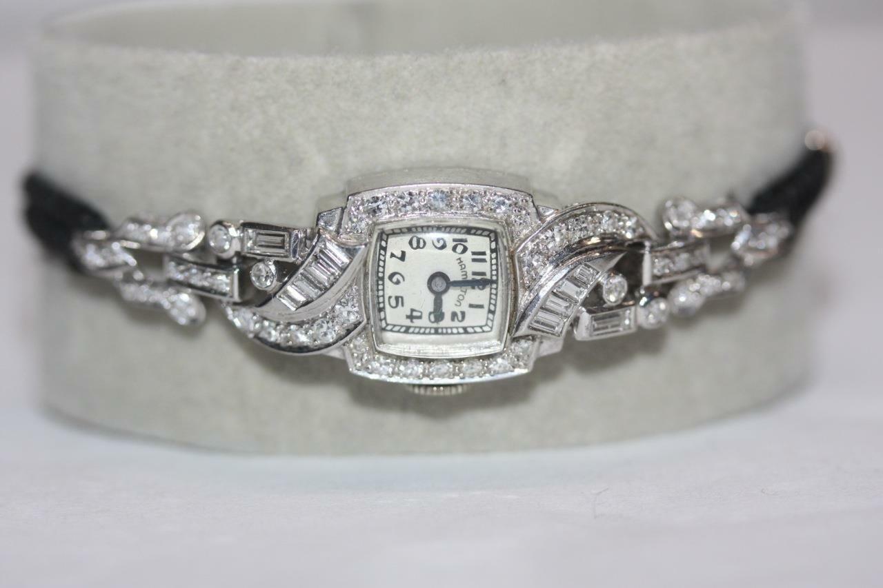1950's Hamilton 911 Platinum Diamond Square watch 17 Jewels T42 7144- 6" Wrist - $1,804.10