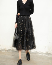 Black Pleated Long Tulle Skirt Outfit Women Pleated Tulle Holiday Skirt image 6