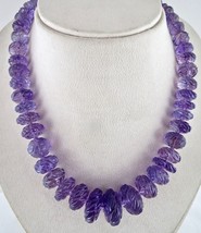 Natural Amethyst Beads Carved Round 782 Carats Gemstone Ladies Silver Necklace - £675.85 GBP