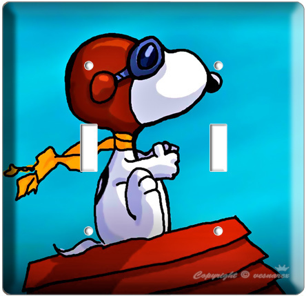 PEANUTS SNOOPY AVIATOR DOUBLE LIGHT SWITCH COVER PLATE
