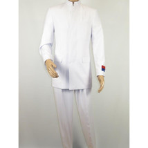 Men Apollo King Band Collarless Church Suit Mandarin 5 Hidden Buttons AG58 White image 3