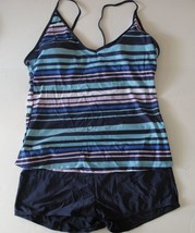 Dark Blue, Striped Top, Solid Bottom Swimwear Tankini Sz XXL - 2 pc - ru... - $16.83