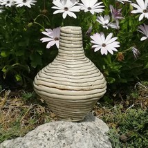 Textured Ceramic Vase Handmade Pottery Beige Sculpture For Rustic Home Decor - £90.82 GBP