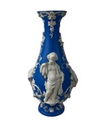 Antique English Relief Molded Parian Vase Cherubs Fowl 19th Century Blue... - £220.48 GBP