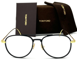 Tom Ford TF5666-B 002 Aviator Matte BLACK-GOLD Temple Authentic Eyeglasses 52-17 - £272.80 GBP