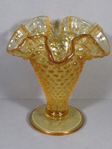 Fenton Hobnail Mini Vase VINTAGE Light Amber Glass Ruffled Top 3.5&quot; x 3.5&quot;. - $16.77