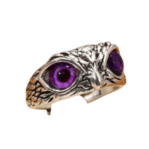 Vintage Alloy Adjustable Owl Ring  - New - Purple Eyes - £10.35 GBP