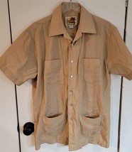 Vintage Mens M Haband Guayabera Tan/Khaki Short Sleeve Collared Casual S... - £15.00 GBP