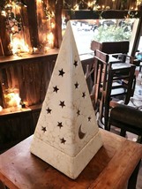 Party Lite Tea Lite Candle Holder, Stars and Moon, Pyramid 1980&#39;s Retired Marble - £17.76 GBP