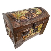 Vintage Hand Carved Wooden Lidded Box Floral Design - £173.84 GBP