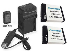 2 Batteries + Charger AHDBT-001 AHDBT-002 For Go Pro Hd HERO2 Outdoor Edition - £28.43 GBP