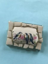 Unique Handmade Broken China w Three Blue Birds &amp; Pink Flowers Mosaic Pin Brooch - £13.18 GBP