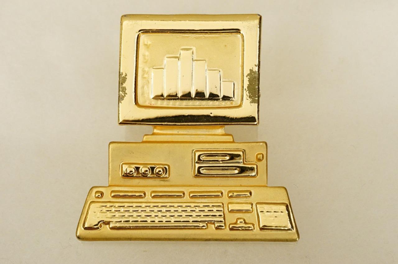 Vintage Costume Jewelry Gold Tone DANECRAFT IBM Desktop Computer PC Brooch Pin - £16.34 GBP