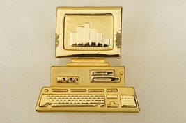 Vintage Costume Jewelry Gold Tone DANECRAFT IBM Desktop Computer PC Brooch Pin - $20.78