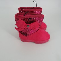 Bebe Toddler Girl Glitter Bow Faux Fur Lined Pull On Pink Boot Size 8 NW... - £17.15 GBP