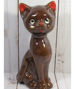Vintage Redware Cat Figurine 5&quot; Brown Glaze JAPAN. - £9.98 GBP