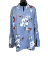 SHEIN Size 3x Blue Floral Woman&#39;s Polyester Blouse Tabbed Sleeve Henley ... - $18.80