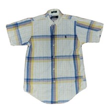 VTG Ralph Lauren Boys Medium Plaid Short Sleeve Button-Down Seersucker Shirt Y2K - £13.16 GBP