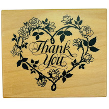 PSX Thank You Script in Floral Rose Heart Wreath Rubber Stamp F-664 Vintage 1990 - £6.92 GBP