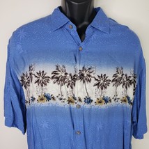 Campia Moda Mens Hawaiian Shirt XL Blue Tropical Palm Trees Hibiscus Floral - £16.48 GBP