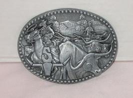 Vintage Cowboy On Horse Lasso A Bull Pewter Belt Buckle; Award Design Me... - £19.48 GBP