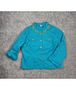 Ruby Road Blouse Womens 18 Blue Turquoise Beaded Jewel Cotton Shacket Sh... - $19.99