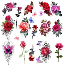 ROARHOWL Stunning rose flower temporary tattoos, large rose fake tattoos for wom - $29.68