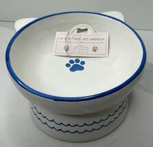Elevated Cat Bowl 10 Strawberry Street White Blue Ceramic Food Water Dis... - $19.75