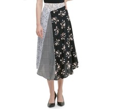 Calvin Klein Womens 12 Black White Multi Pattern Asymmetrical Lined Skirt NWT - £24.52 GBP