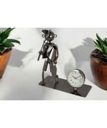 Fisherman With Fishing Pole Fish 7” Metal Display &quot;Wine Bodies&quot; Desk Clock - $38.66 CAD