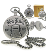 NED KELLY Memorial Silver Color Pocket Watch Men Gift Set with Fob Chain... - $68.37 CAD