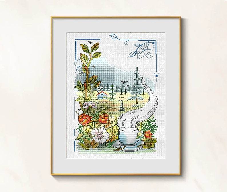 Cloudberry cross stitch summer mood pattern pdf - Cottagecore embroidery... - $9.69