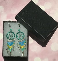 Earrings, Teal Dream Catcher, Dangle, Native American, Fish hook ear wires - £12.97 GBP