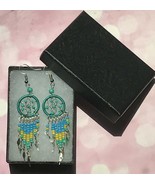 Earrings, Teal Dream Catcher, Dangle, Native American, Fish hook ear wires - $16.79