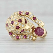 2.80ctw Ruby Diamond Panther Ring 18k Yellow Gold Over Leopard Gemstone Wrap - £96.55 GBP